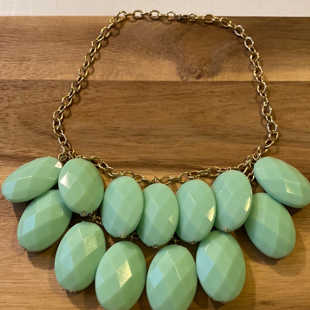Double Layer Shorter Mint Green Necklace with Beveled hanging pieces